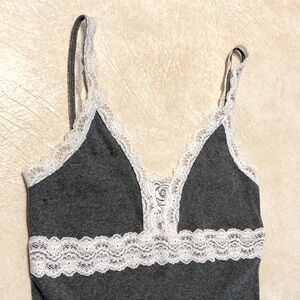 Victoria’s Secret size medium gray ribbed cami with lace detail